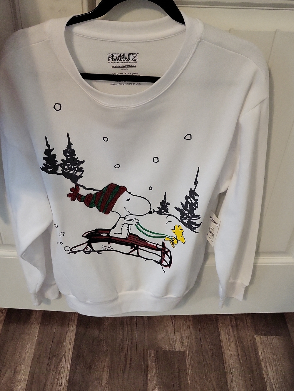 Peanuts White Sweatshirt with Snoopy & Yellow Woodstock